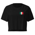 Mexico flag crop top in Black, vintage-washed print, small flag on the left chest, women cut, front view