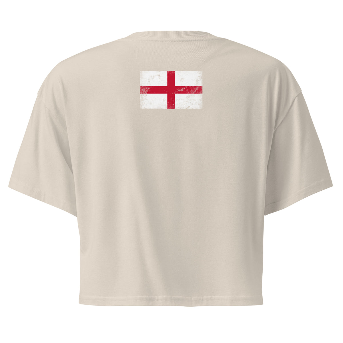 England flag crop top in Bone, vintage-washed print, flag across the upper back, women cut, back view
