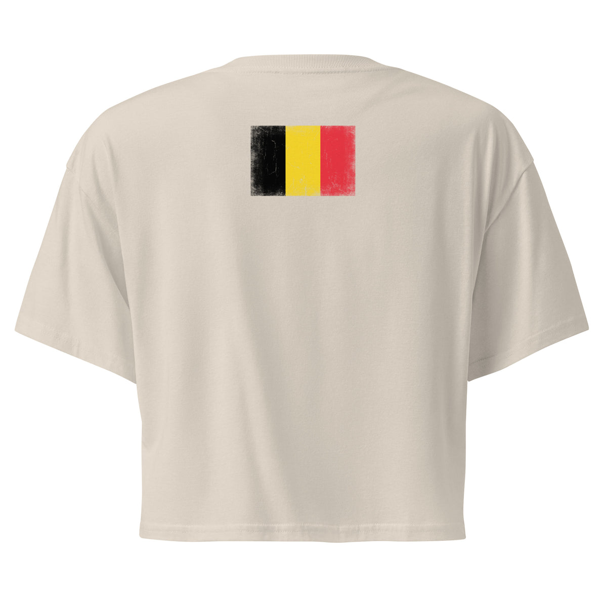 Belgium flag crop top in Bone, vintage-washed print, flag across the upper back, women cut, back view