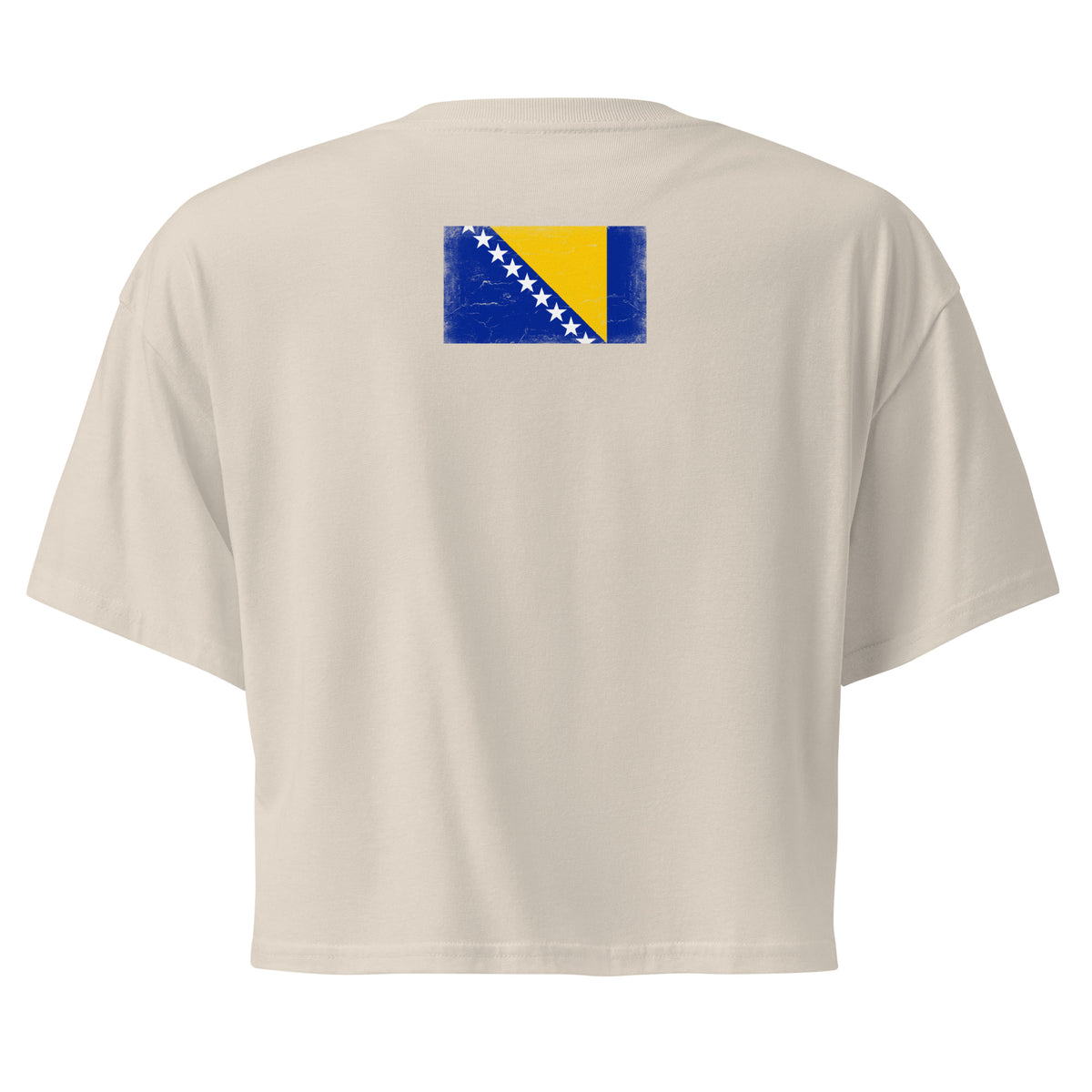 Bosnia and Herzegovina flag crop top in Bone, vintage-washed print, flag across the upper back, women cut, back view