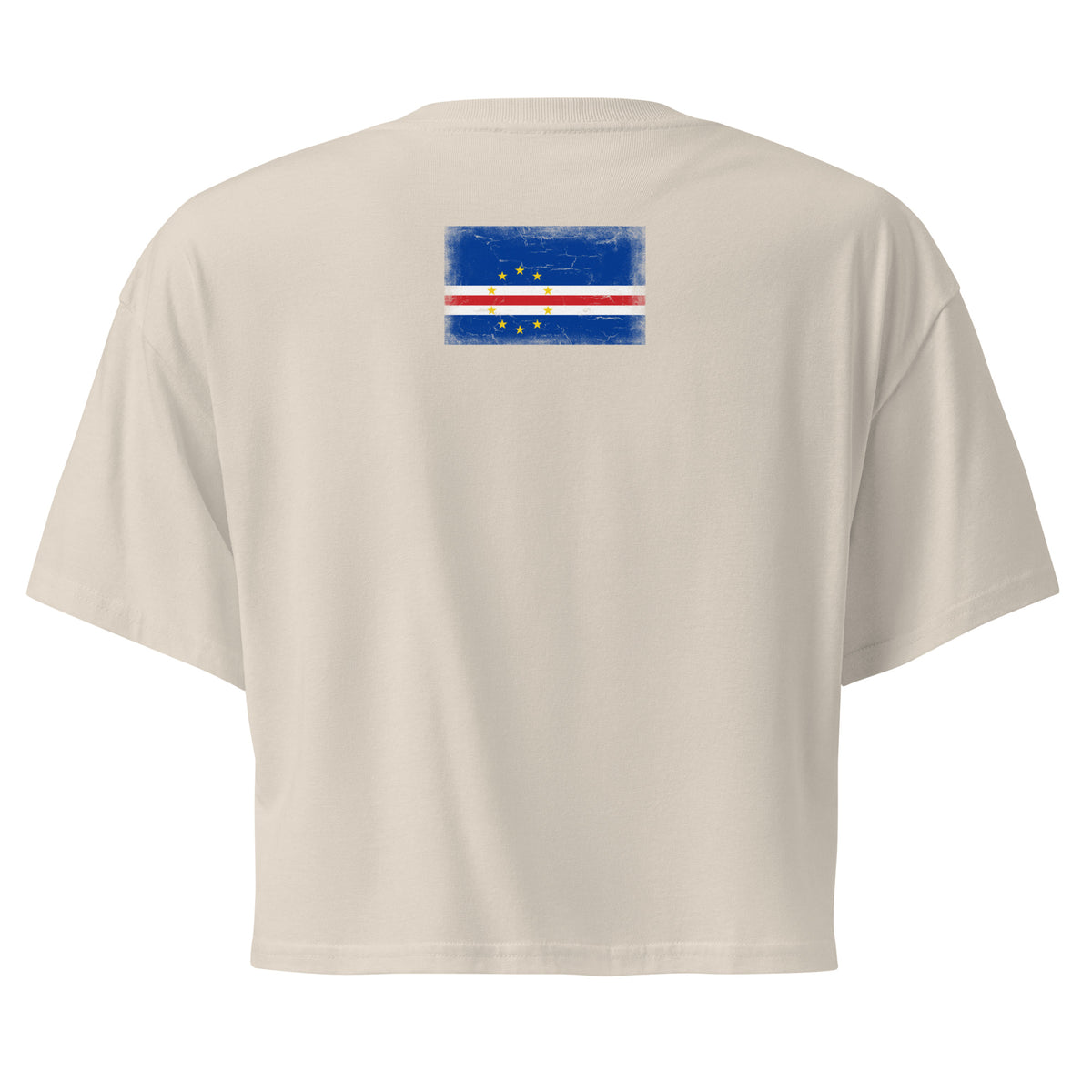 Cape Verde flag crop top in Bone, vintage-washed print, flag across the upper back, women cut, back view