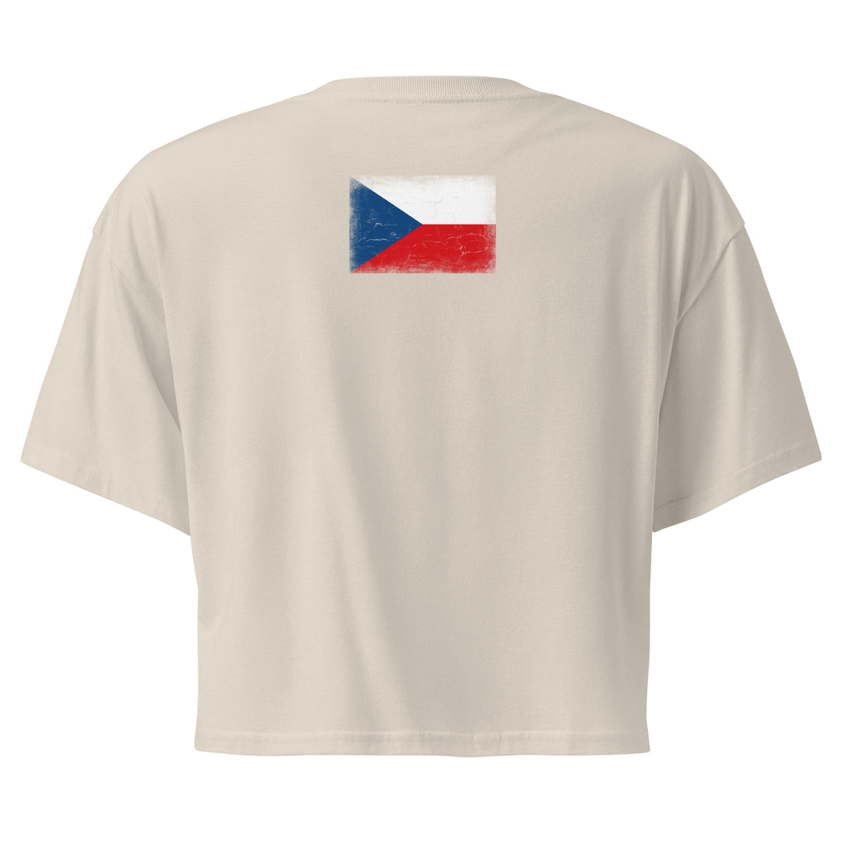 Czechia flag crop top in Bone, vintage-washed print, flag across the upper back, women cut, back view