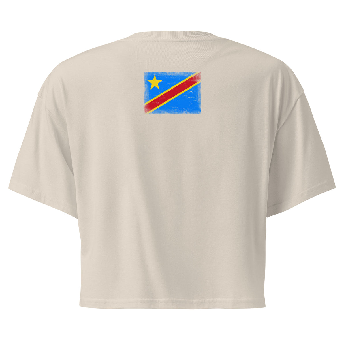 Congo flag crop top in Bone, vintage-washed print, flag across the upper back, women cut, back view