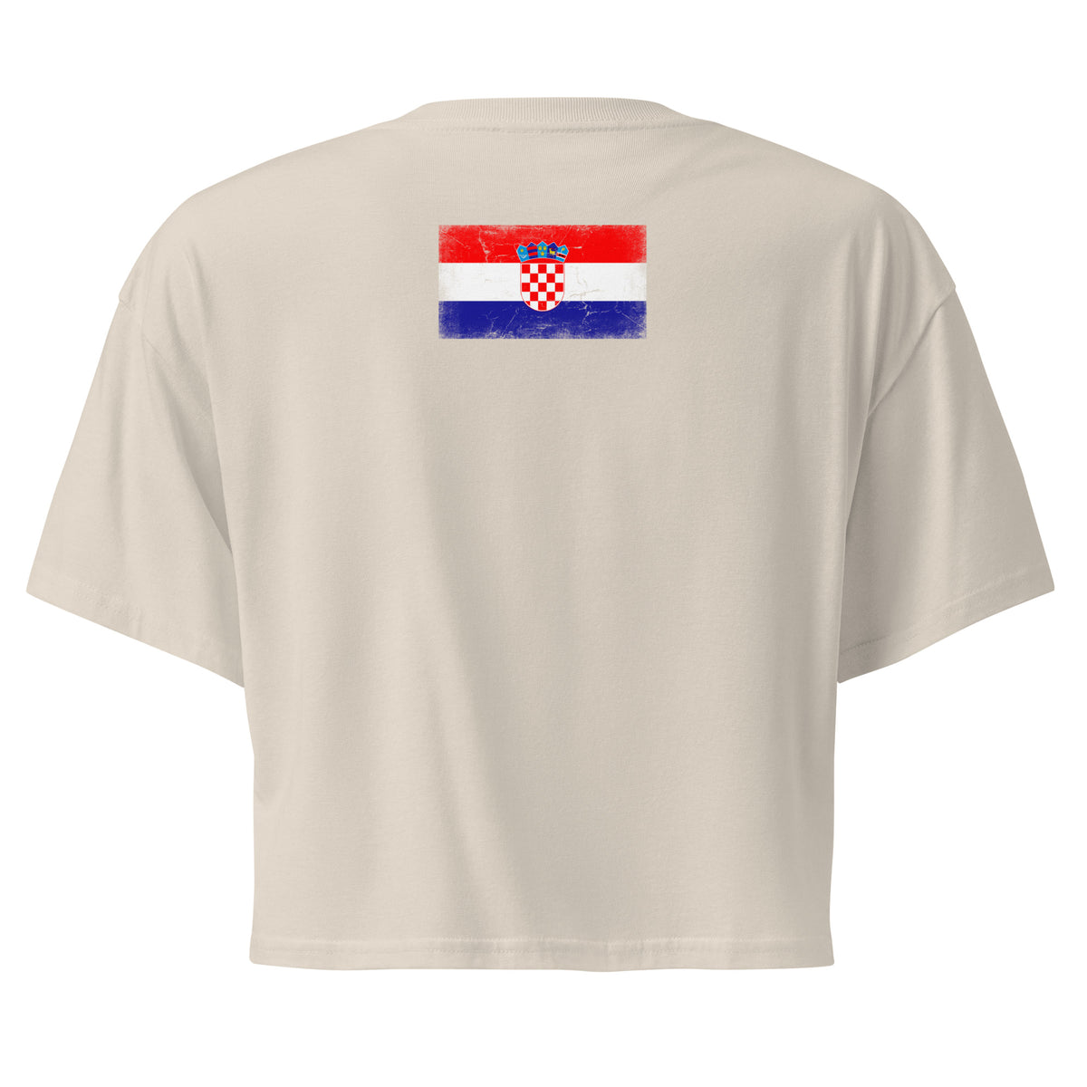 Croatia flag crop top in Bone, vintage-washed print, flag across the upper back, women cut, back view