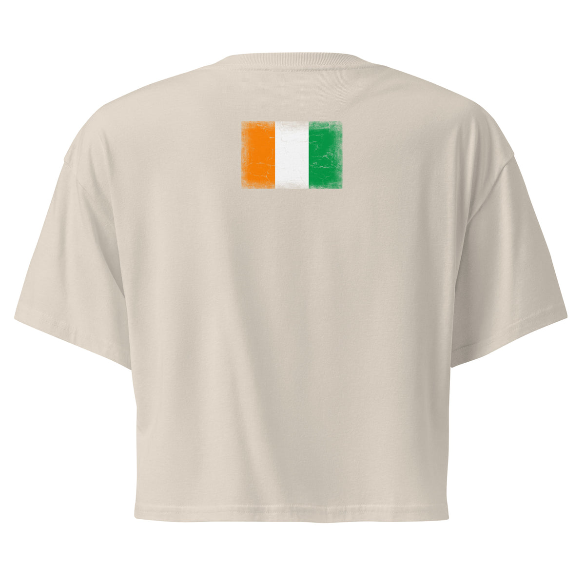 Côte d'Ivoire flag crop top in Bone, vintage-washed print, flag across the upper back, women cut, back view