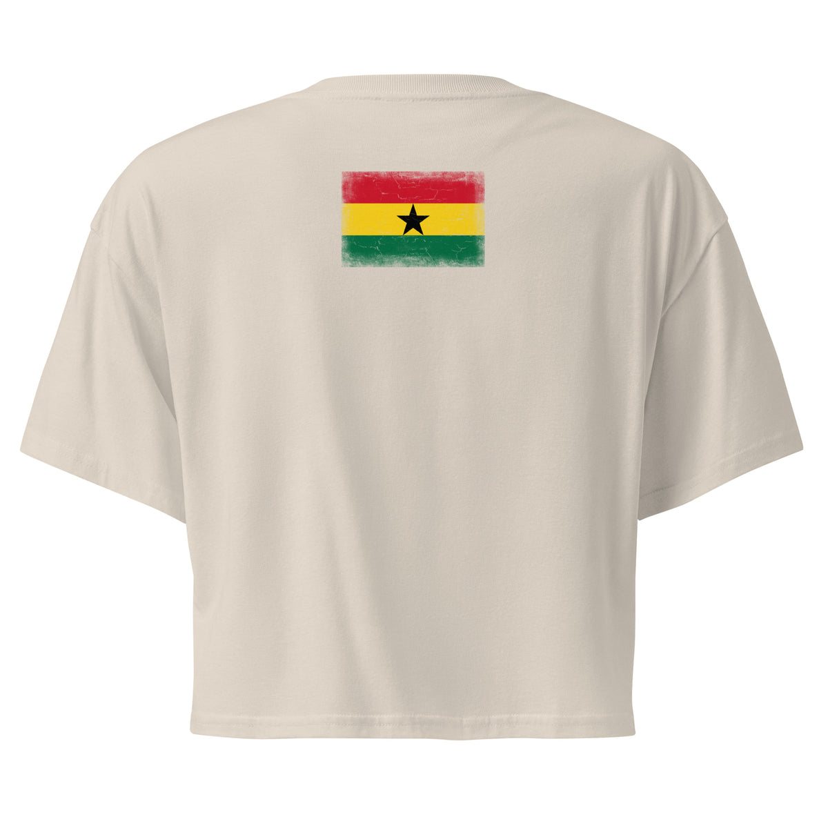 Ghana flag crop top in Bone, vintage-washed print, flag across the upper back, women cut, back view