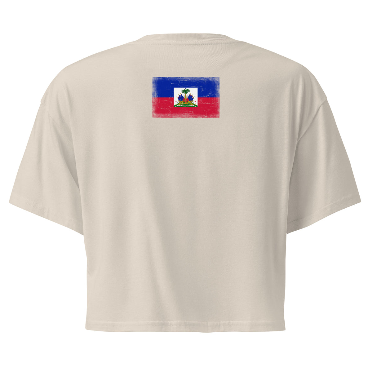 Haiti flag crop top in Bone, vintage-washed print, flag across the upper back, women cut, back view
