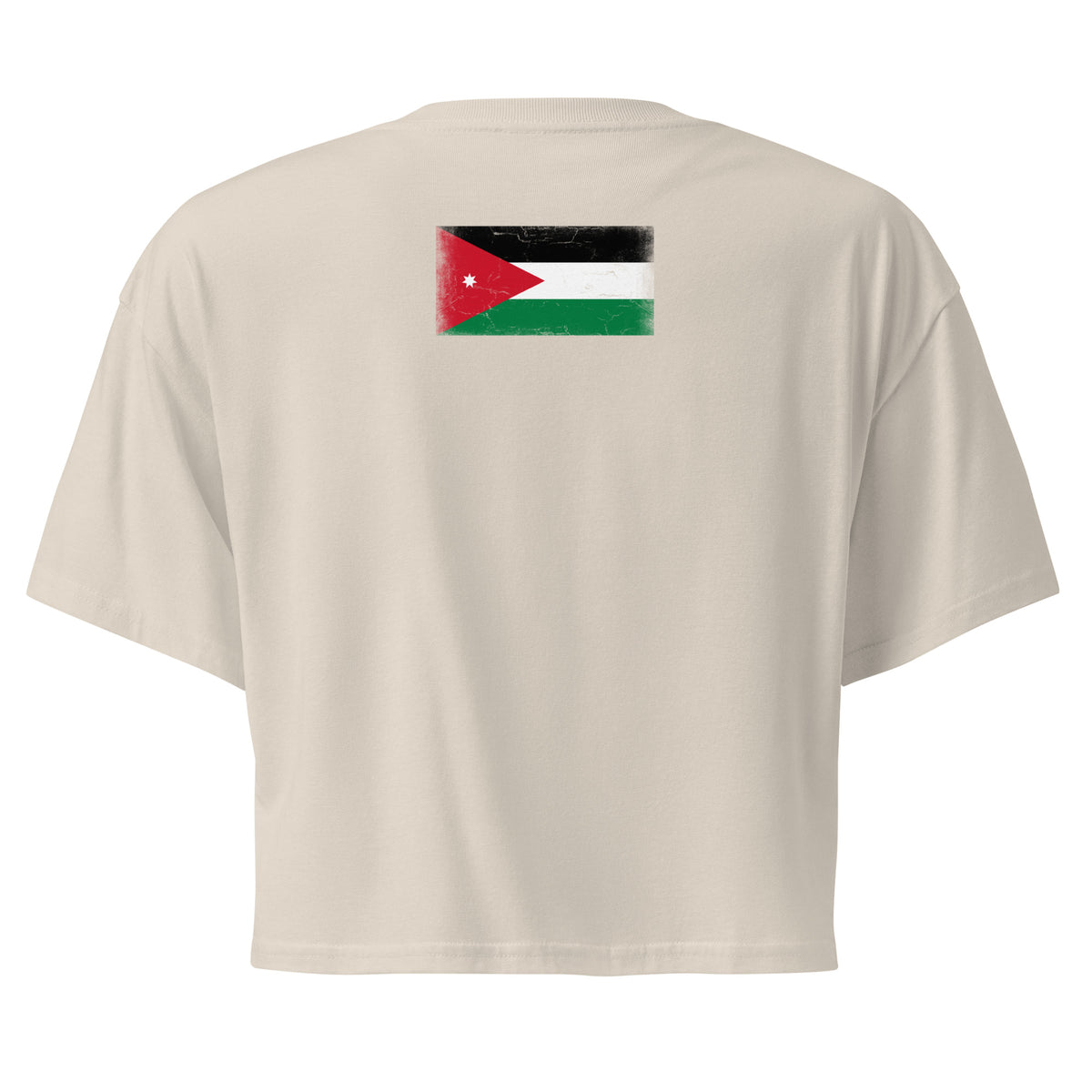 Jordan flag crop top in Bone, vintage-washed print, flag across the upper back, women cut, back view