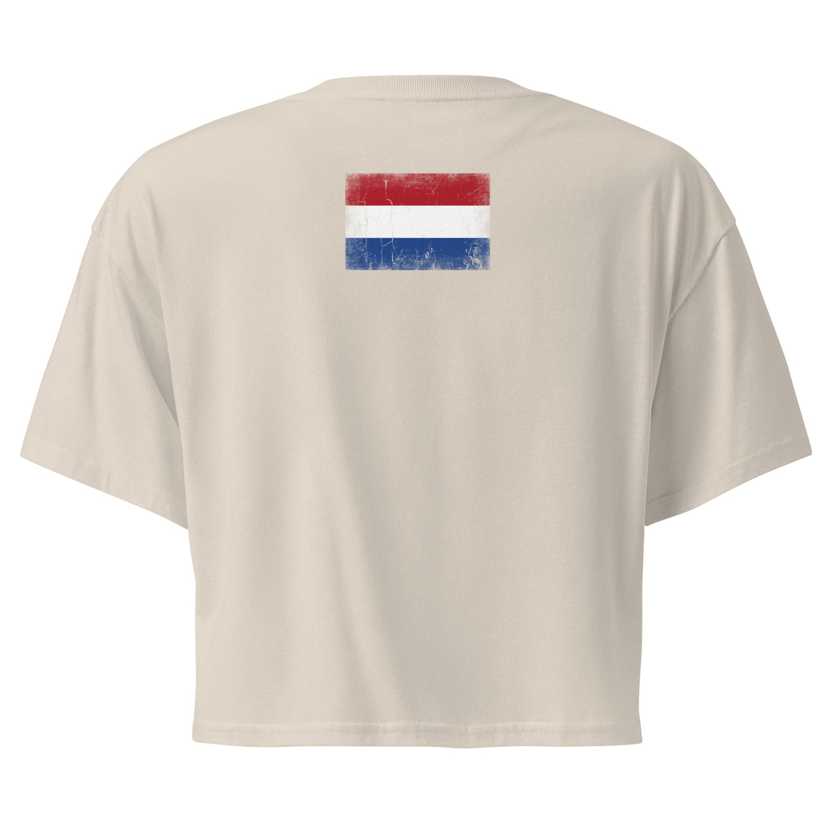 Netherlands flag crop top in Bone, vintage-washed print, flag across the upper back, women cut, back view