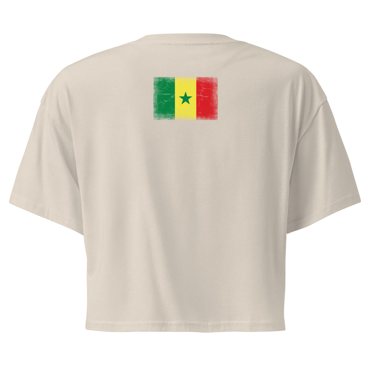Senegal flag crop top in Bone, vintage-washed print, flag across the upper back, women cut, back view
