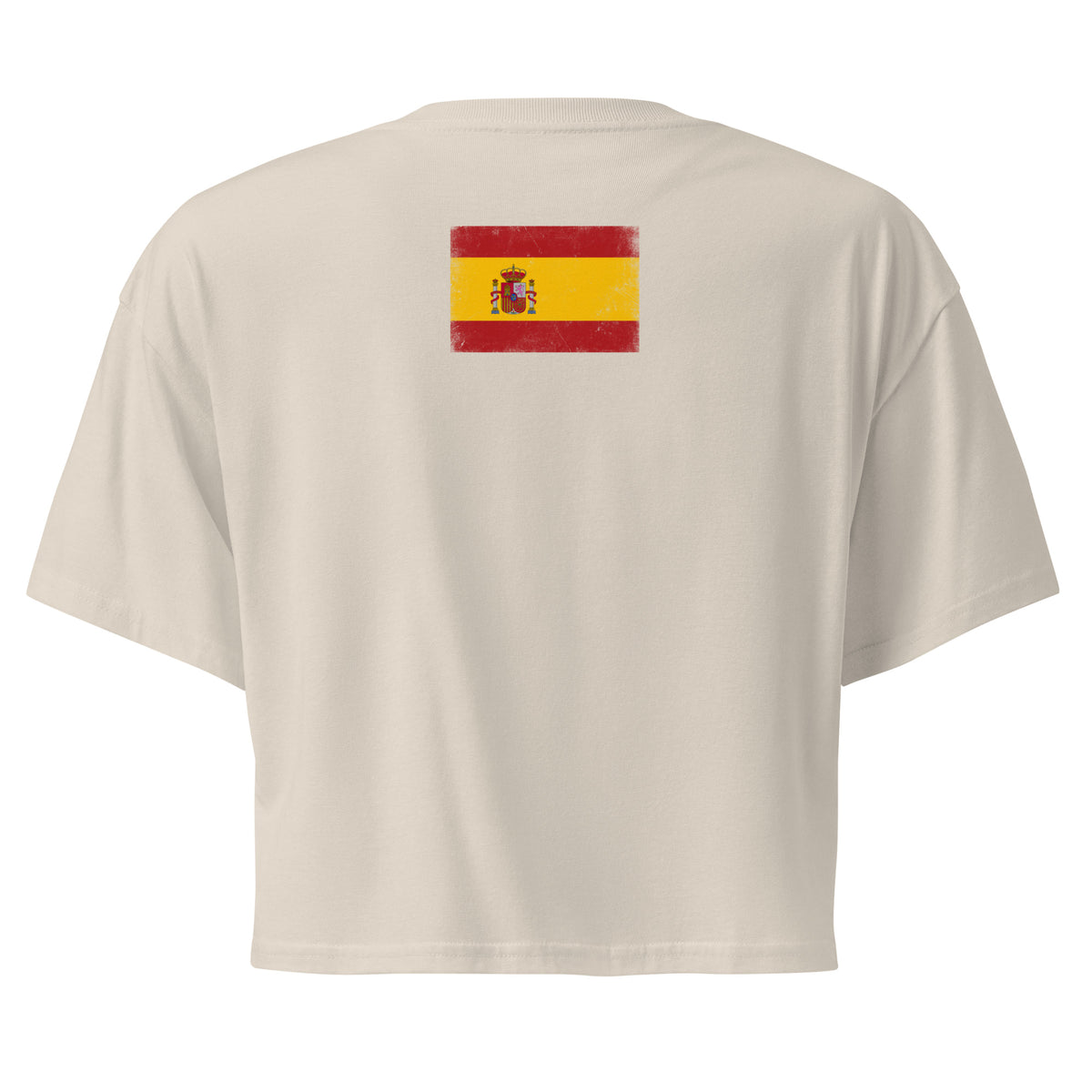 Spain flag crop top in Bone, vintage-washed print, flag across the upper back, women cut, back view