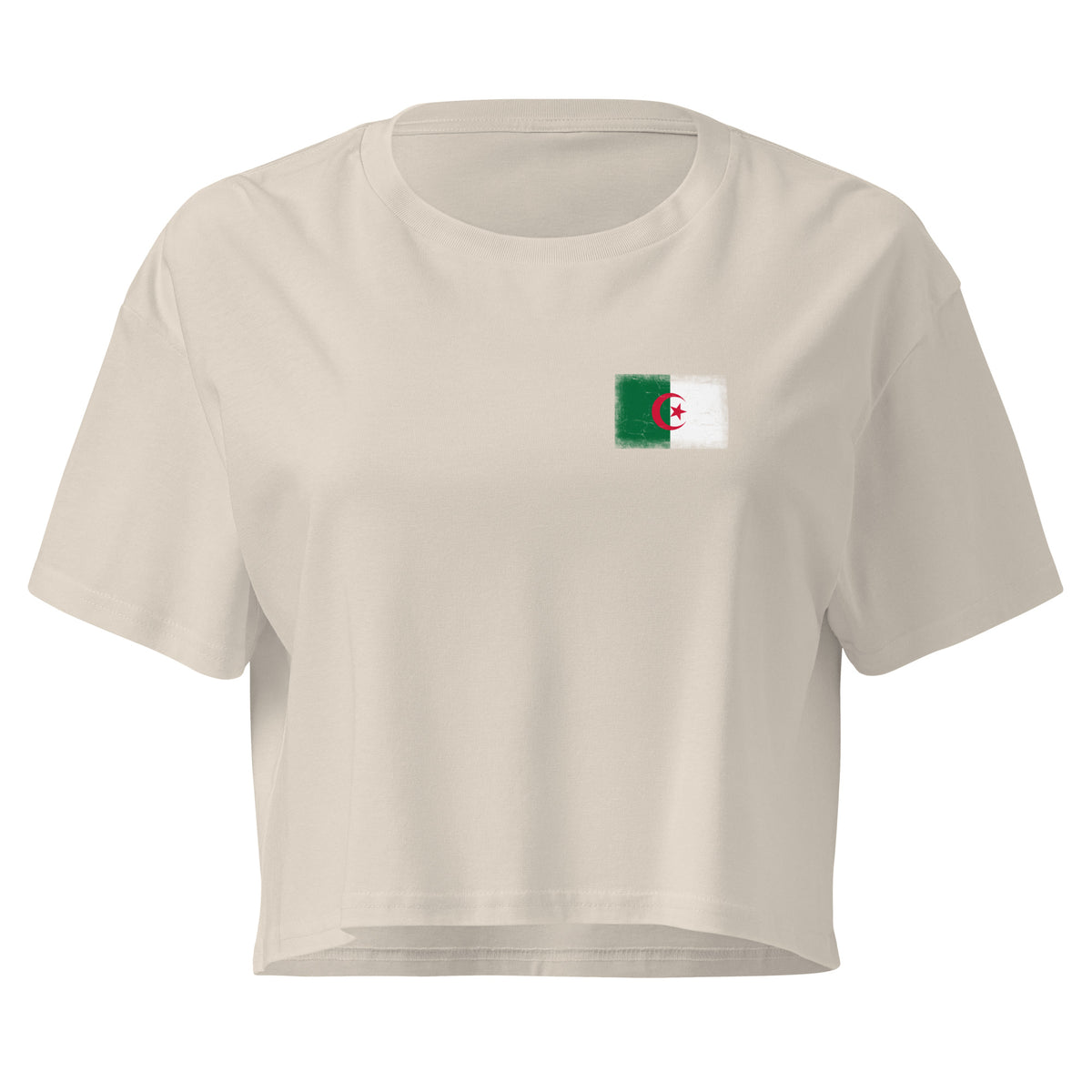 Algeria flag crop top in Bone, vintage-washed print, small flag on the left chest, women cut, front view