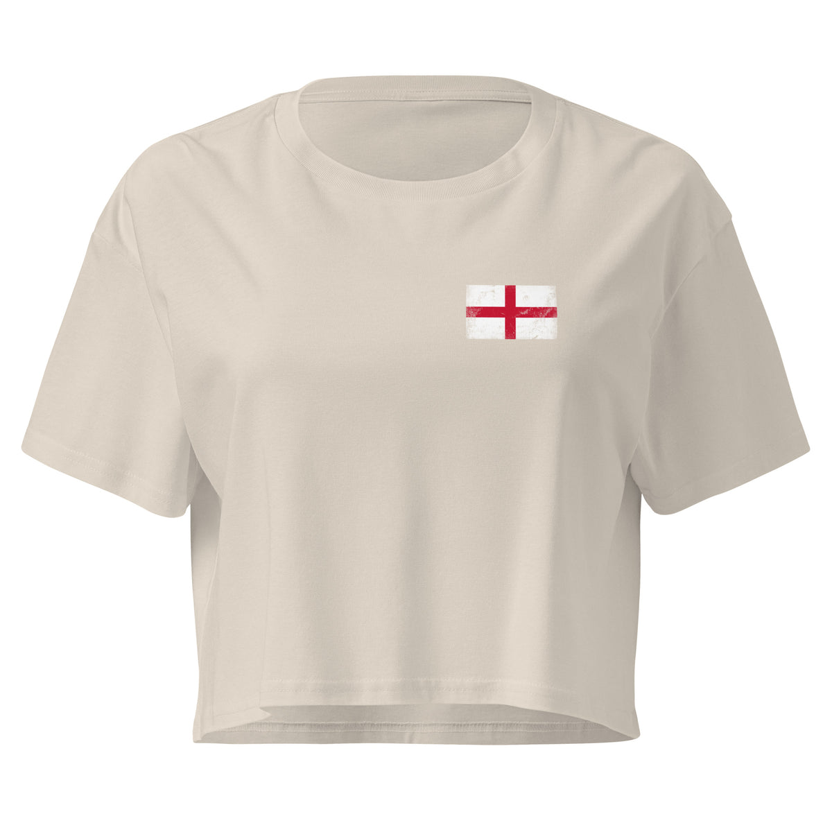 England flag crop top in Bone, vintage-washed print, small flag on the left chest, women cut, front view