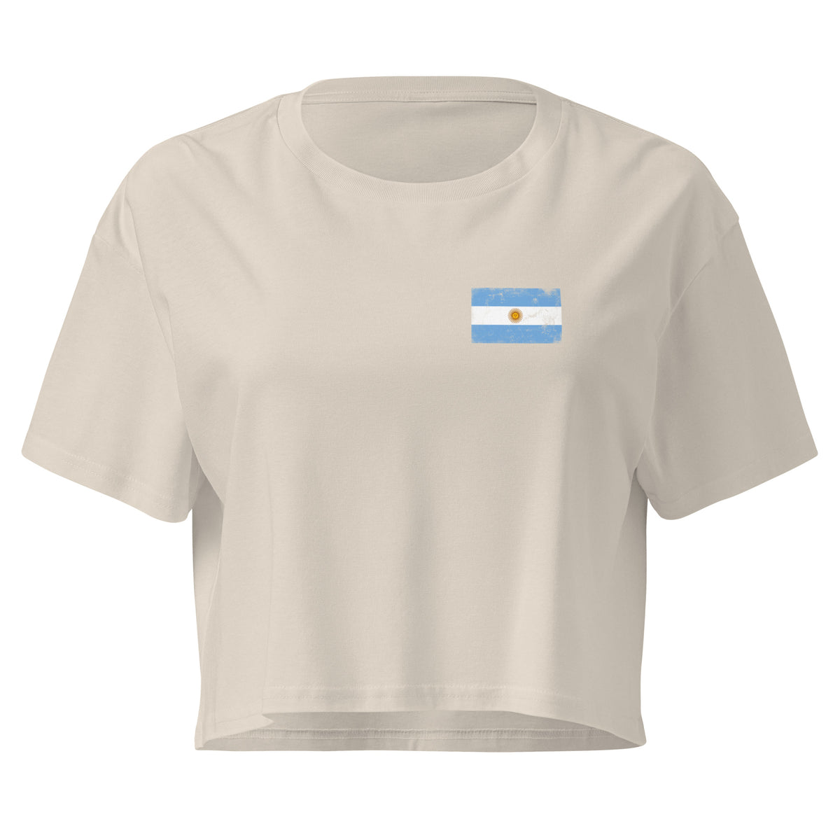Argentina flag crop top in Bone, vintage-washed print, small flag on the left chest, women cut, front view