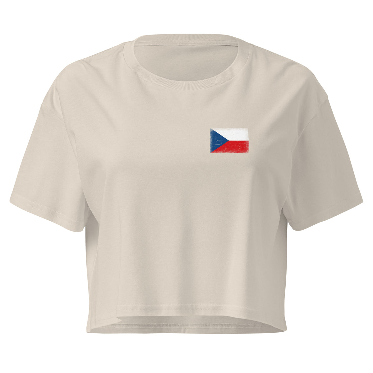 Czechia flag crop top in Bone, vintage-washed print, small flag on the left chest, women cut, front view