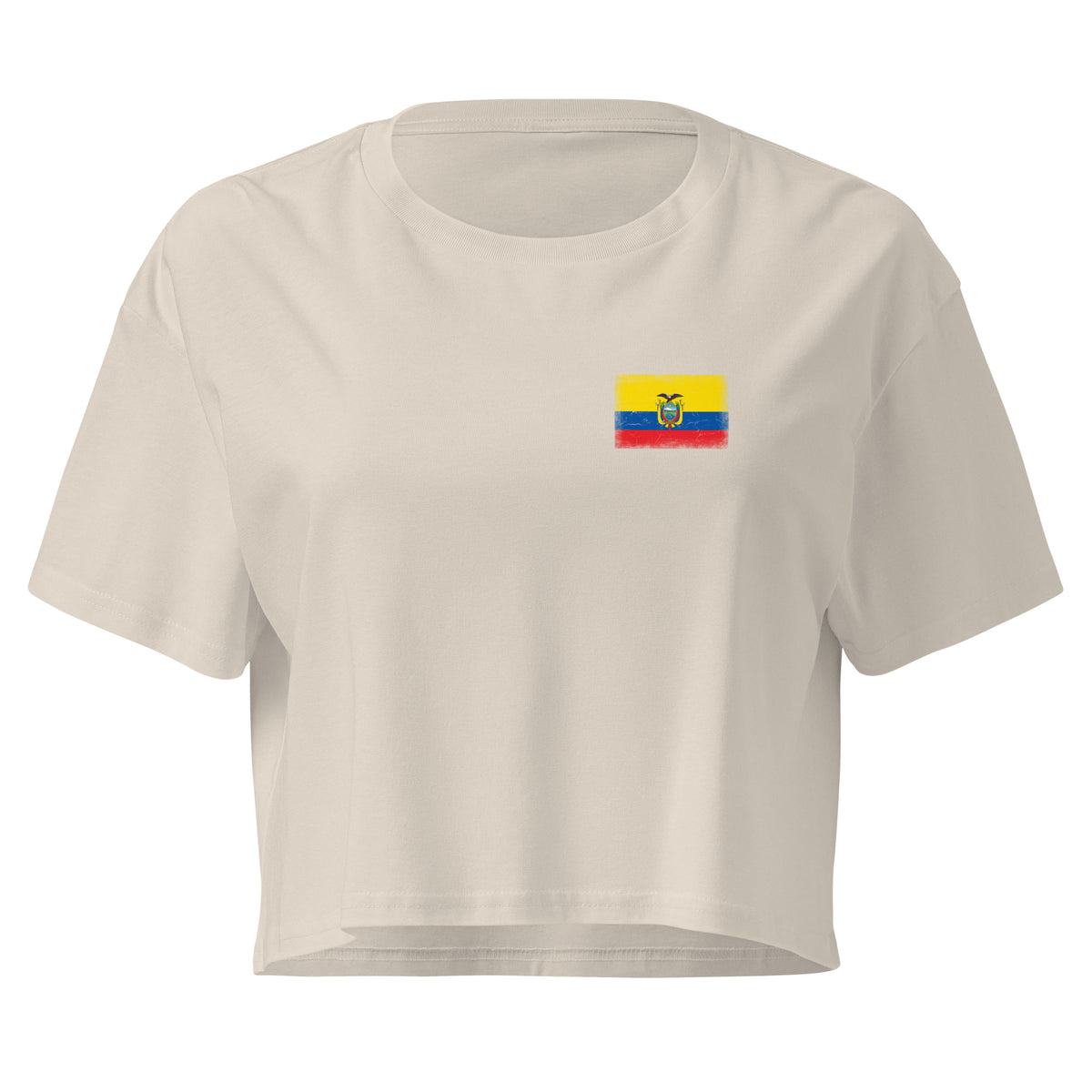 Ecuador flag crop top in Bone, vintage-washed print, small flag on the left chest, women cut, front view