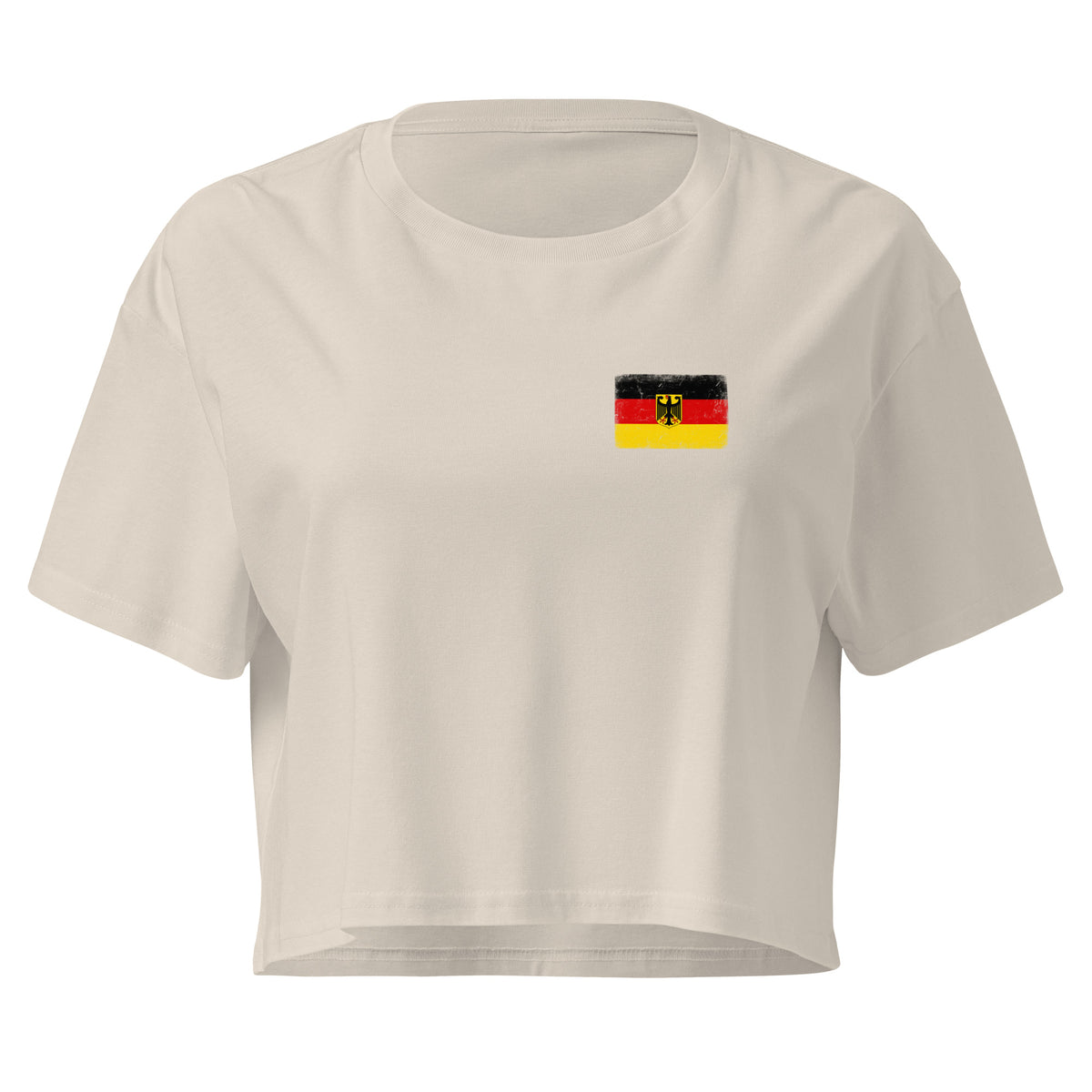 Germany flag crop top in Bone, vintage-washed print, small flag on the left chest, women cut, front view