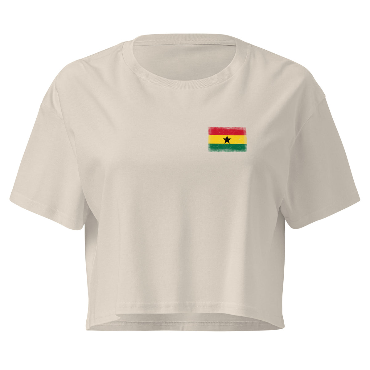 Ghana flag crop top in Bone, vintage-washed print, small flag on the left chest, women cut, front view