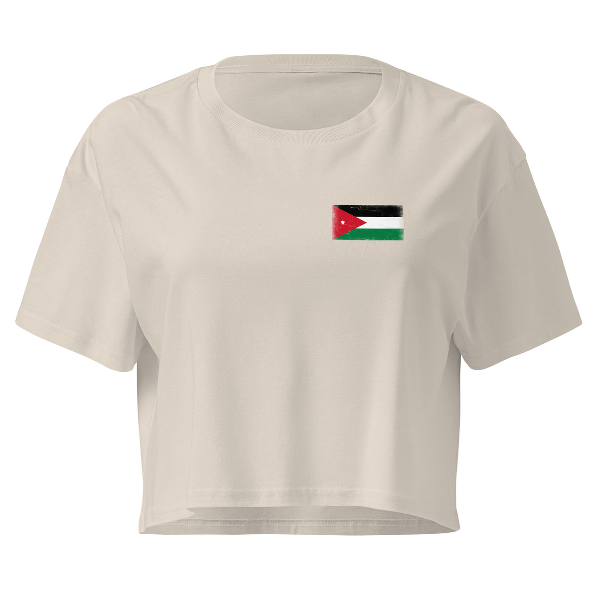 Jordan flag crop top in Bone, vintage-washed print, small flag on the left chest, women cut, front view