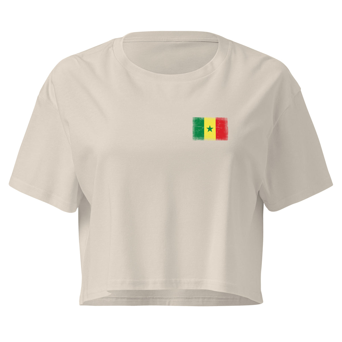 Senegal flag crop top in Bone, vintage-washed print, small flag on the left chest, women cut, front view