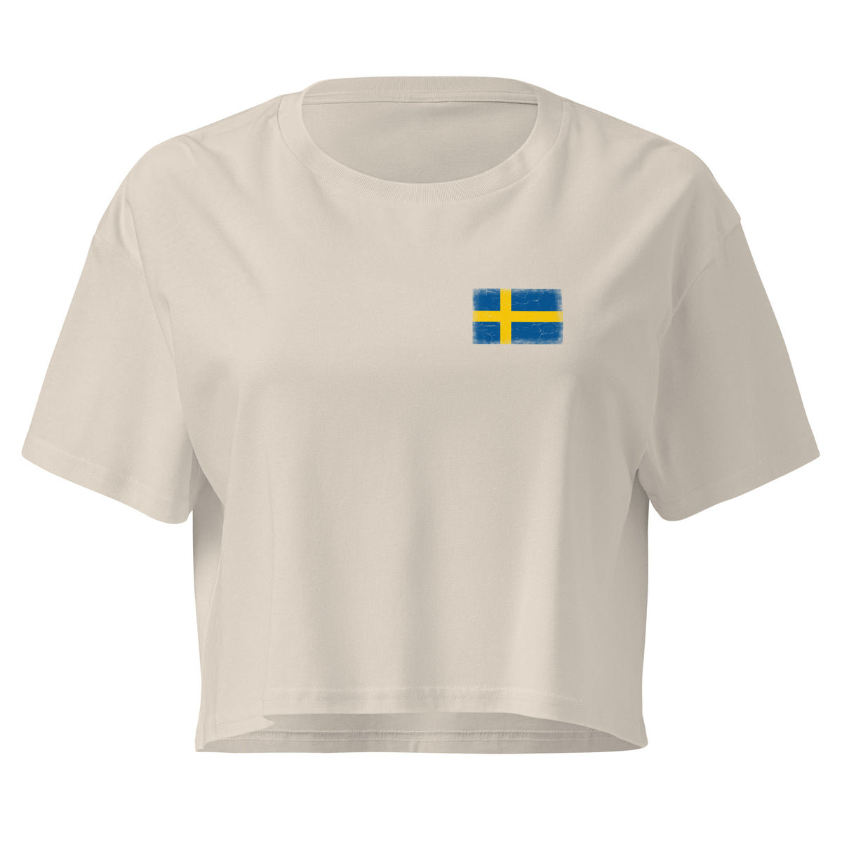 Sweden flag crop top in Bone, vintage-washed print, small flag on the left chest, women cut, front view