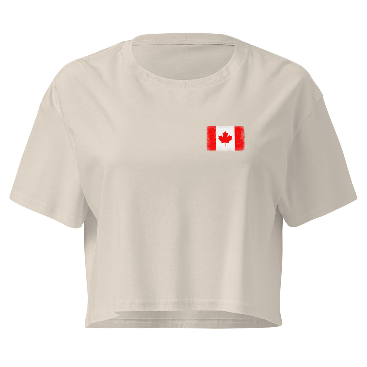 Canada flag crop top in Bone, vintage-washed print, small flag on the left chest, women cut, front view