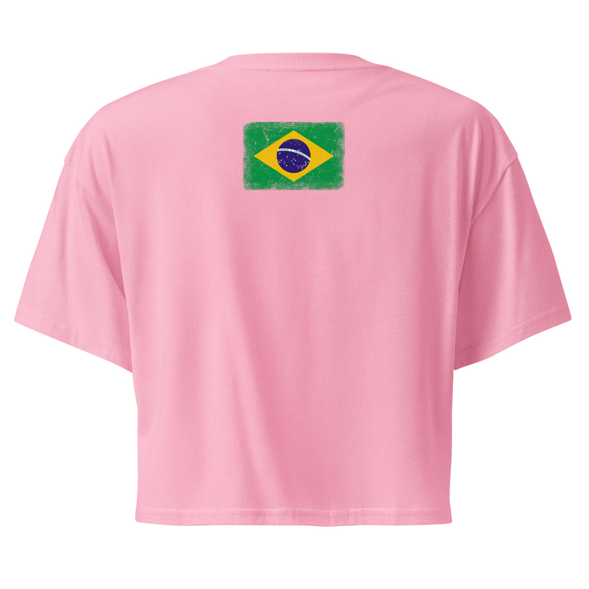 Brasil flag crop top in Bubblegum, vintage-washed print, flag across the upper back, women cut, back view