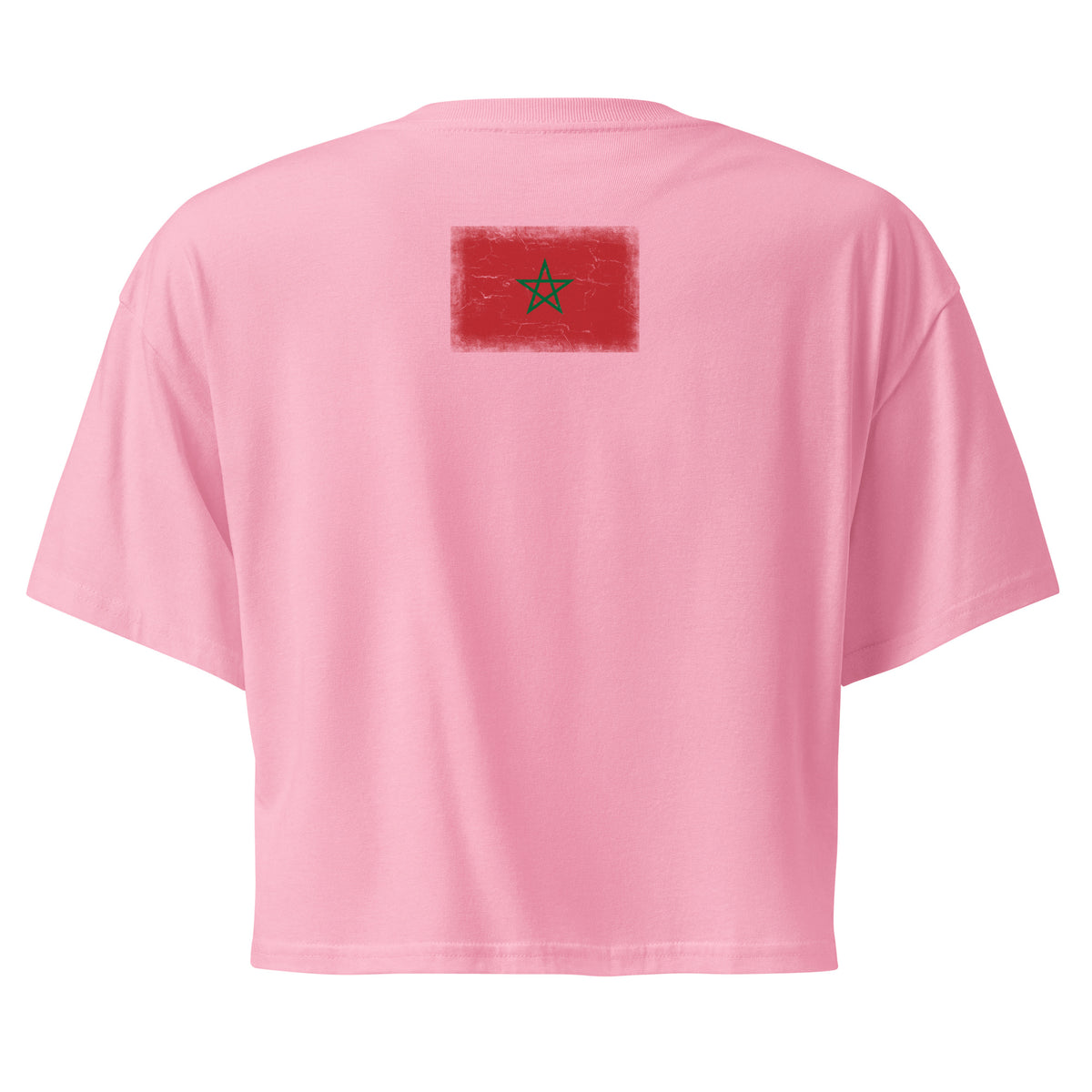 Morocco flag crop top in Bubblegum, vintage-washed print, flag across the upper back, women cut, back view
