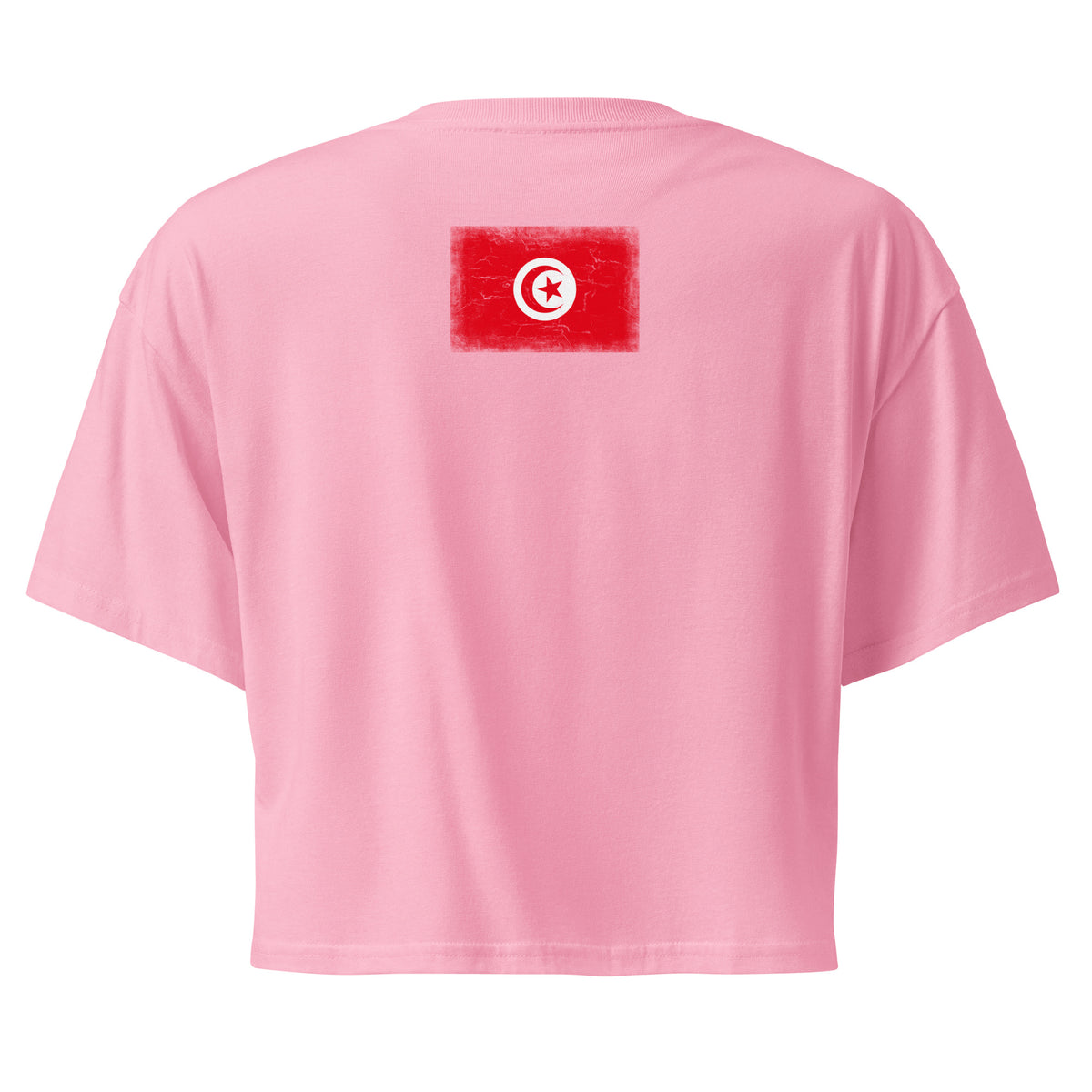 Tunisia flag crop top in Bubblegum, vintage-washed print, flag across the upper back, women cut, back view