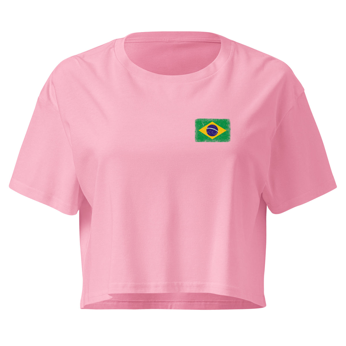 Brasil flag crop top in Bubblegum, vintage-washed print, small flag on the left chest, women cut, front view