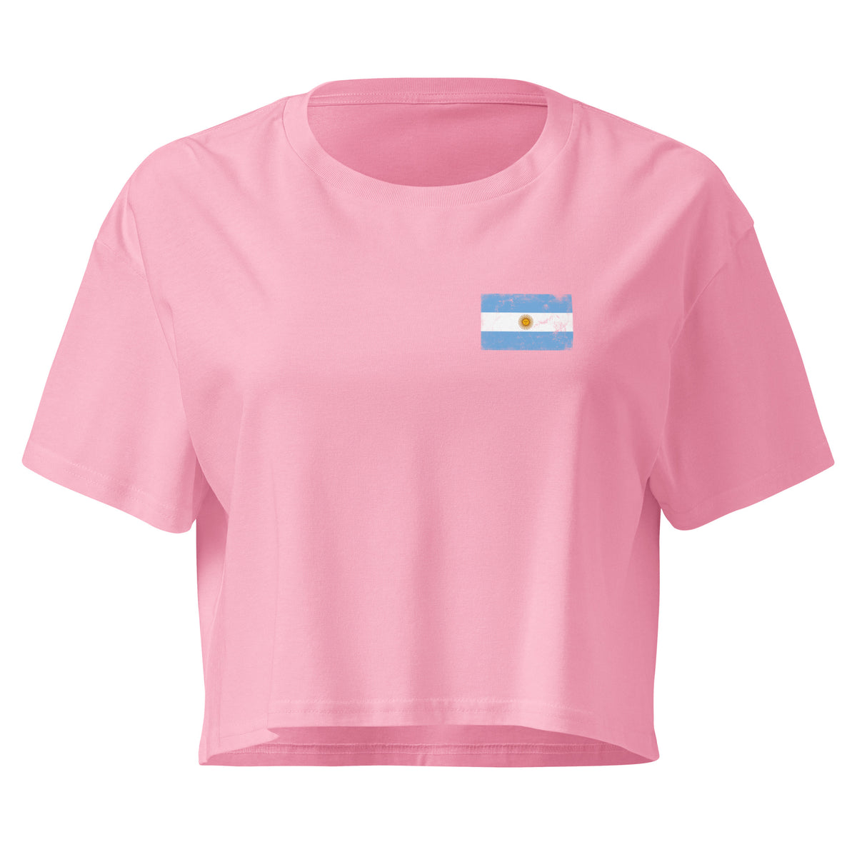 Argentina flag crop top in Bubblegum, vintage-washed print, small flag on the left chest, women cut, front view