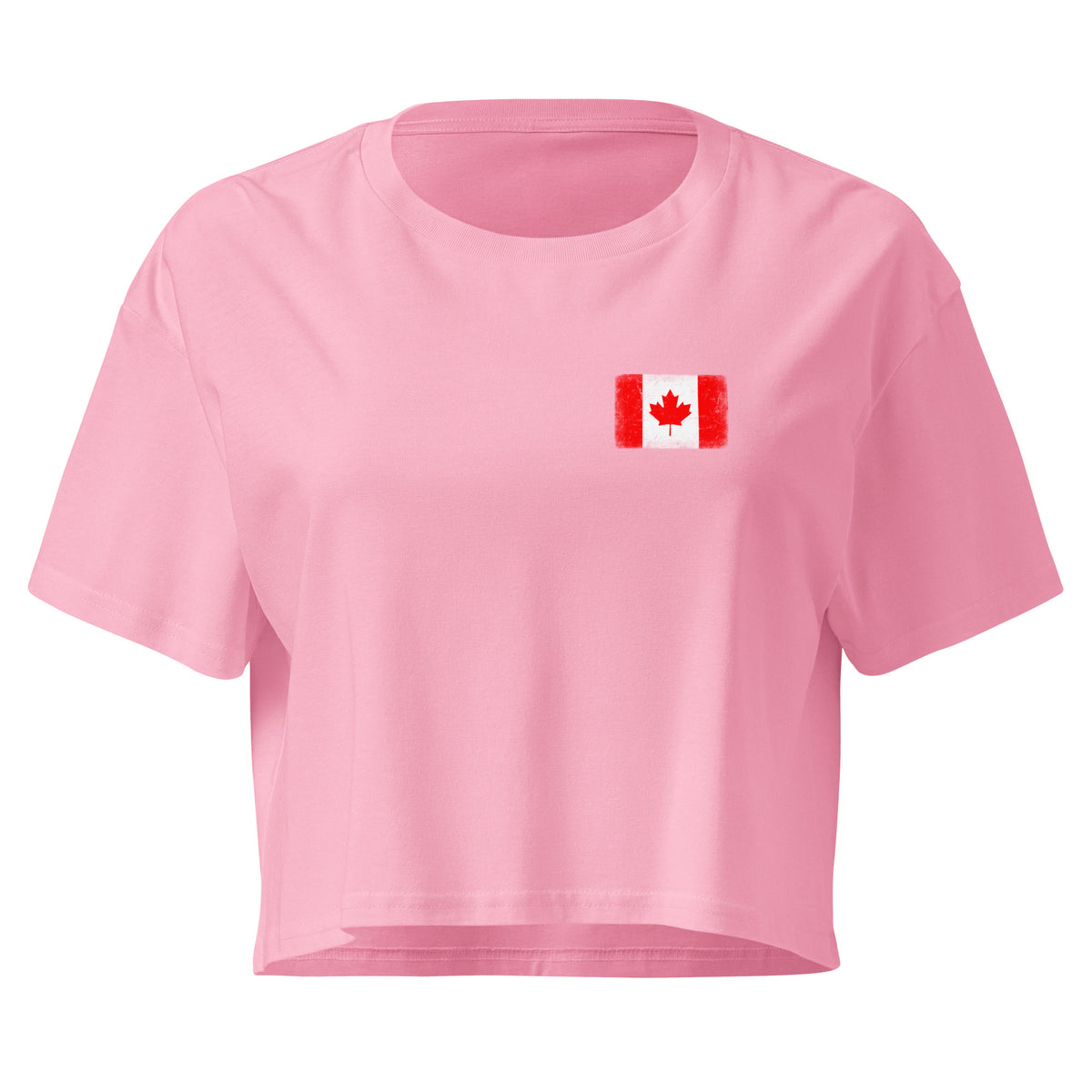Canada flag crop top in Bubblegum, vintage-washed print, small flag on the left chest, women cut, front view