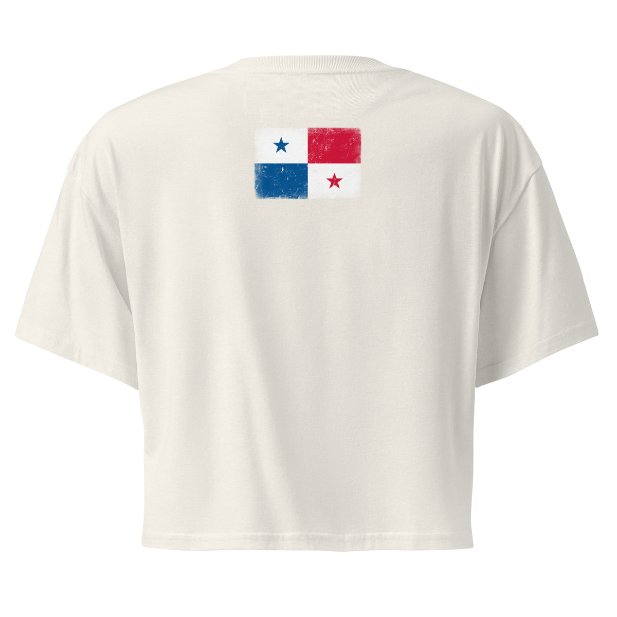 Panama flag crop top in Ecru, vintage-washed print, flag across the upper back, women cut, back view