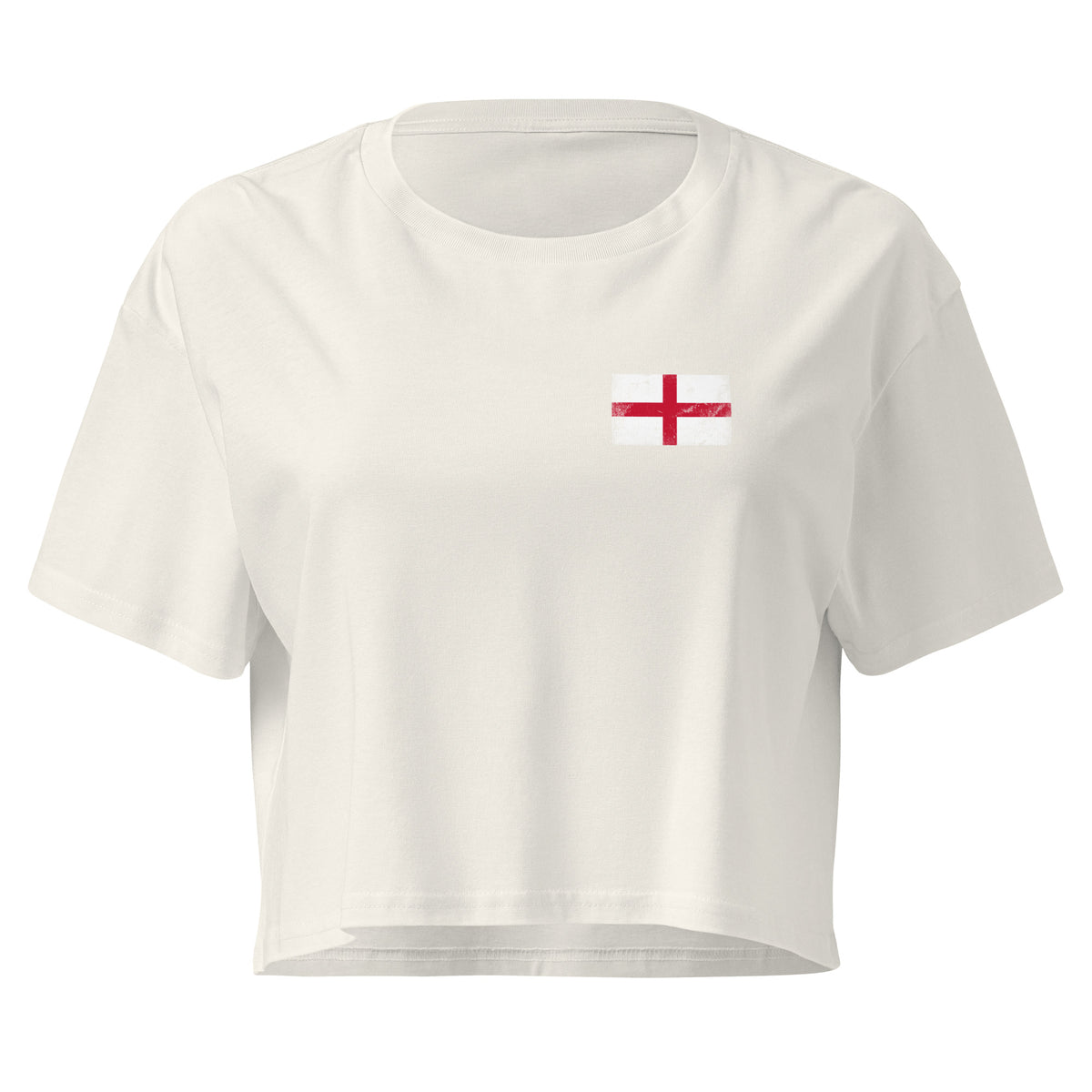 England flag crop top in Ecru, vintage-washed print, small flag on the left chest, women cut, front view