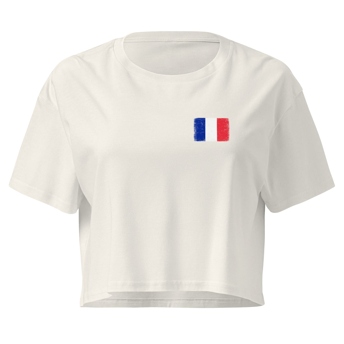 France flag crop top in Ecru, vintage-washed print, small flag on the left chest, women cut, front view