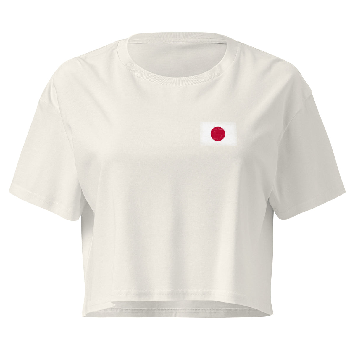 Japan flag crop top in Ecru, vintage-washed print, small flag on the left chest, women cut, front view