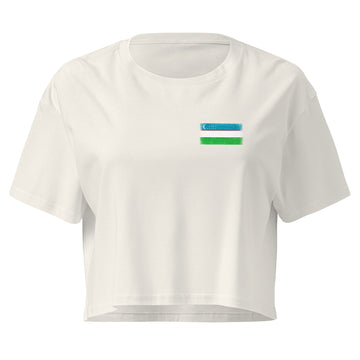 Uzbekistan Flag Crop Top | Front | Women | Combed Cotton