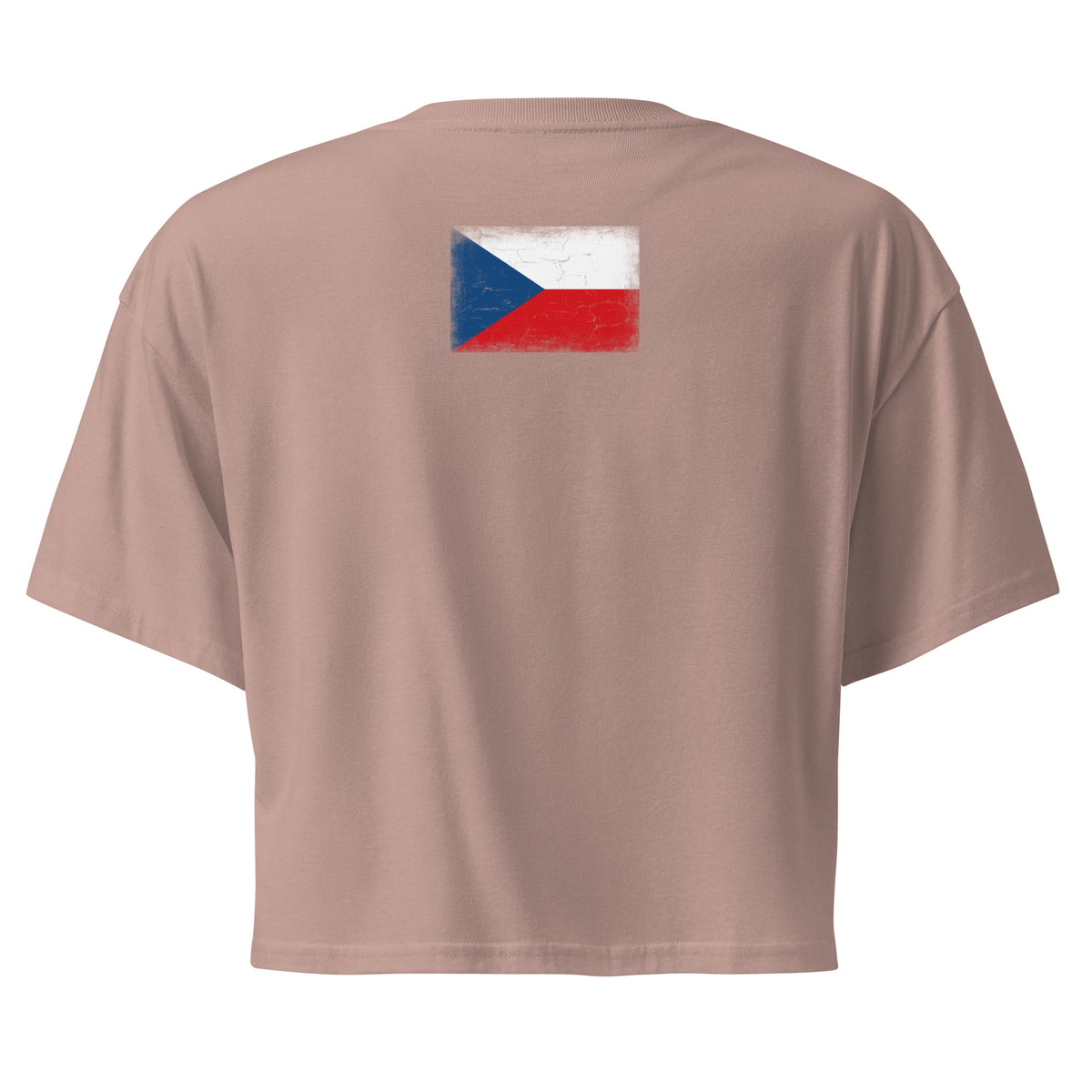 Czechia flag crop top in Hazy Pink, vintage-washed print, flag across the upper back, women cut, back view