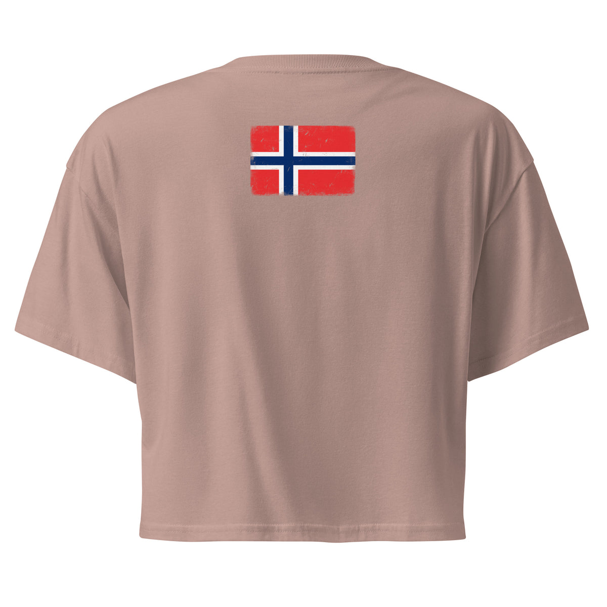 Norway flag crop top in Hazy Pink, vintage-washed print, flag across the upper back, women cut, back view