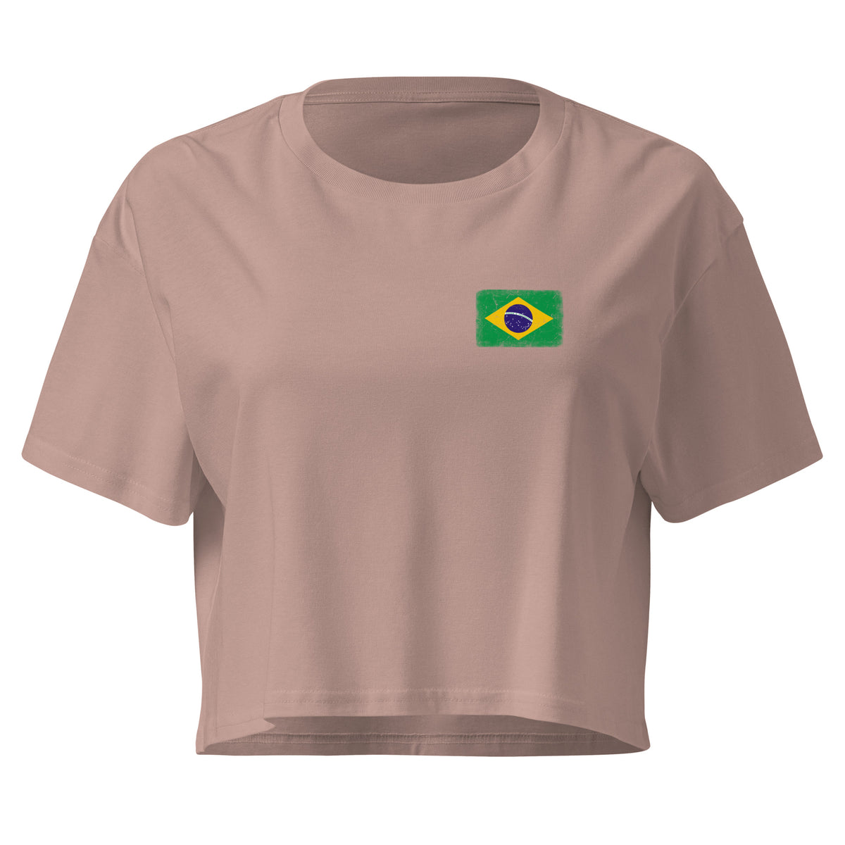 Brasil flag crop top in Hazy Pink, vintage-washed print, small flag on the left chest, women cut, front view