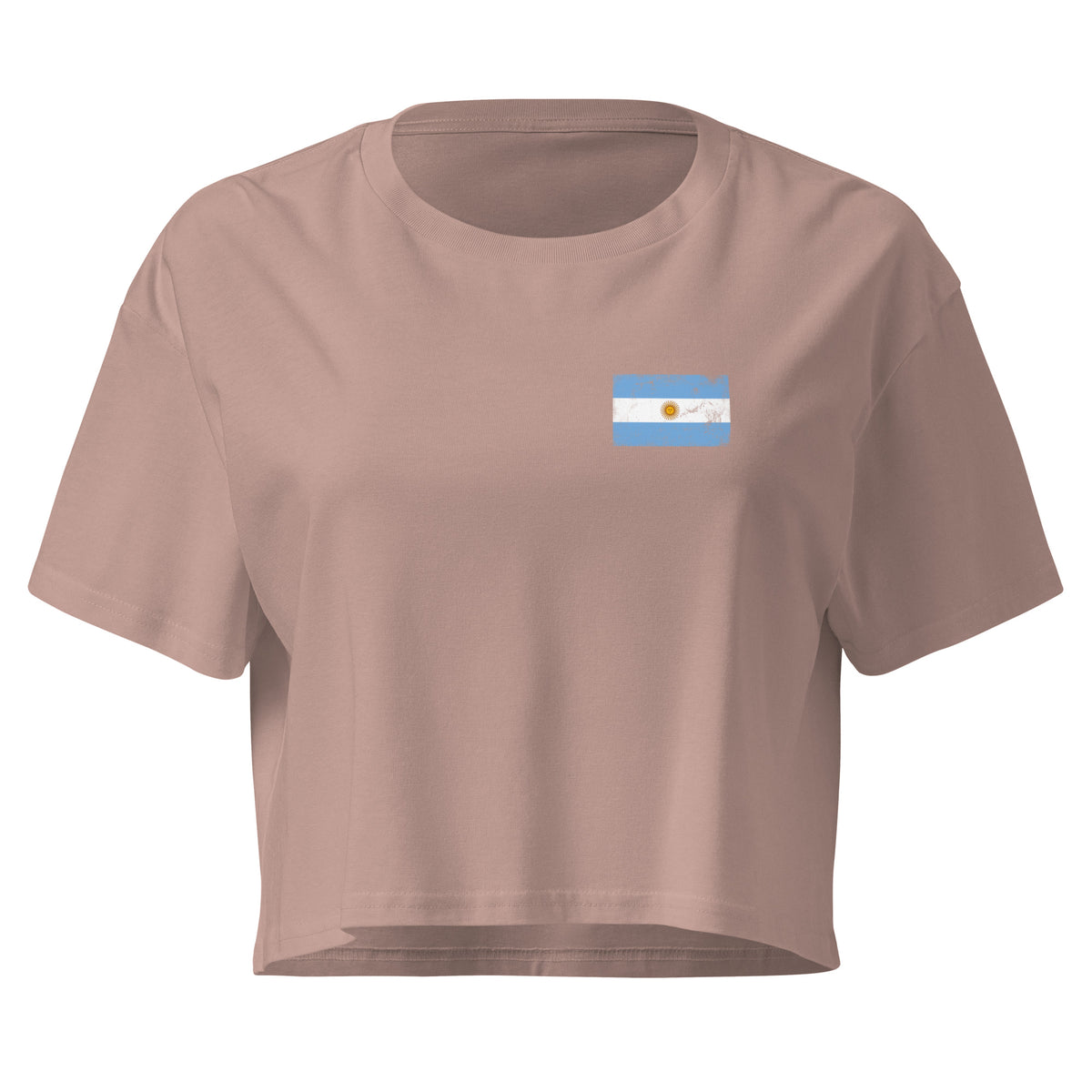Argentina flag crop top in Hazy Pink, vintage-washed print, small flag on the left chest, women cut, front view