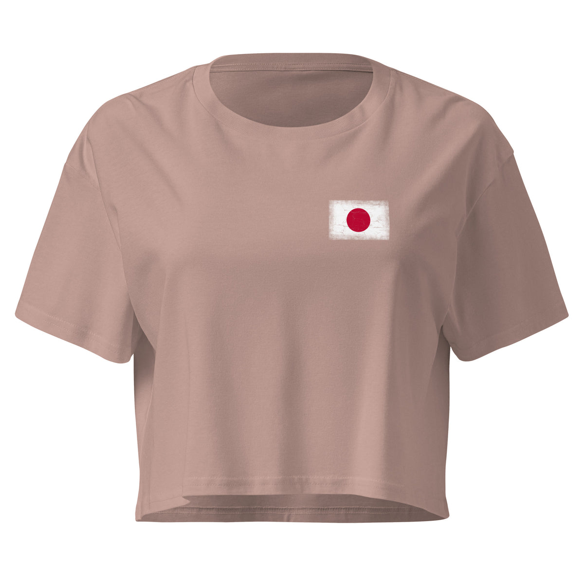 Japan flag crop top in Hazy Pink, vintage-washed print, small flag on the left chest, women cut, front view