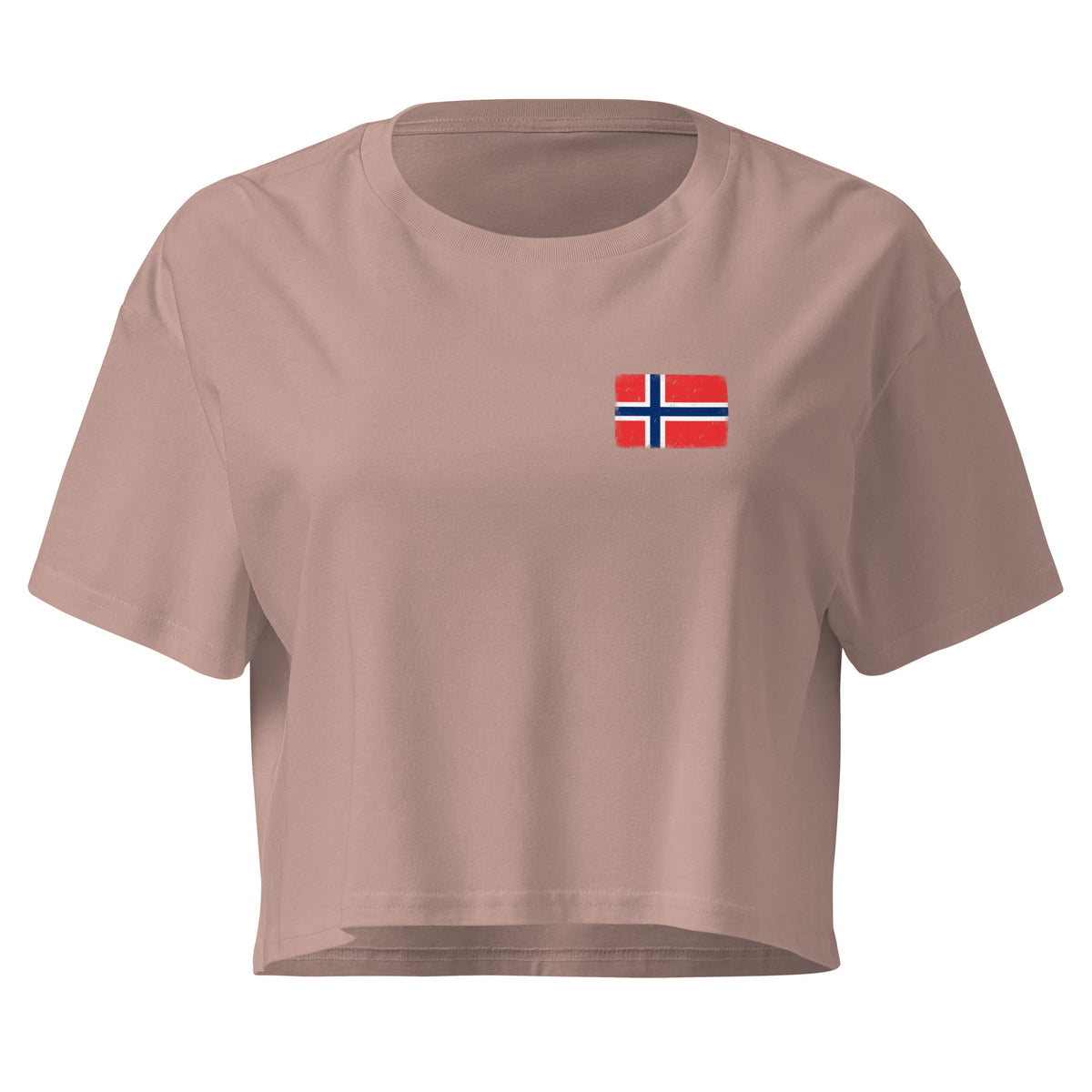 Norway flag crop top in Hazy Pink, vintage-washed print, small flag on the left chest, women cut, front view