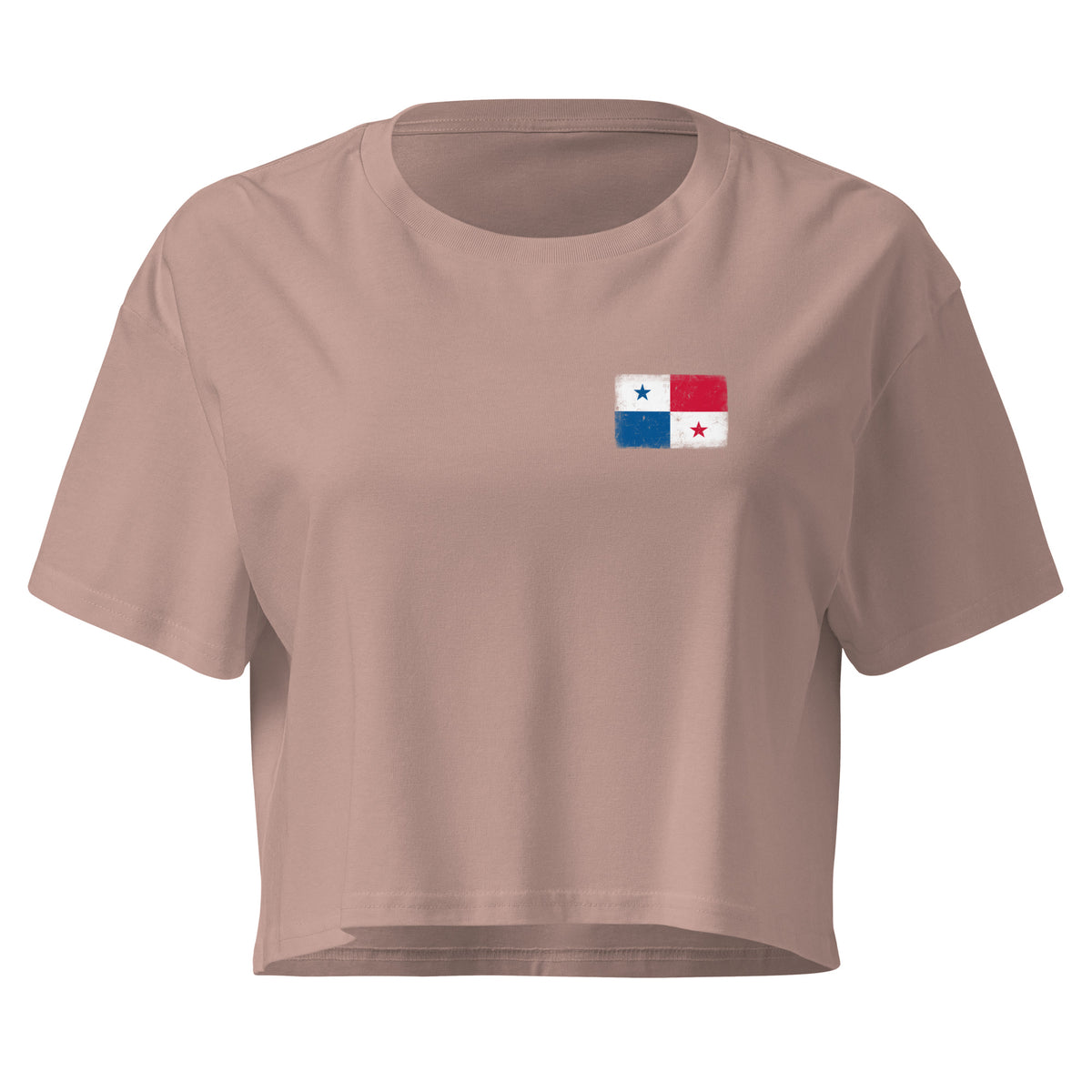 Panama flag crop top in Hazy Pink, vintage-washed print, small flag on the left chest, women cut, front view