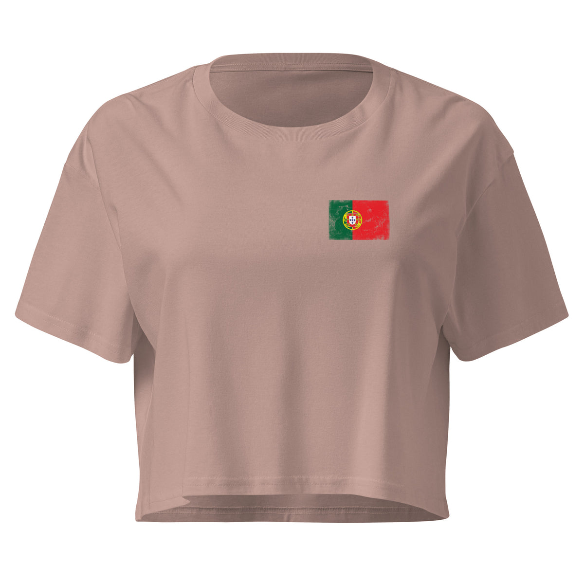 Portugal flag crop top in Hazy Pink, vintage-washed print, small flag on the left chest, women cut, front view