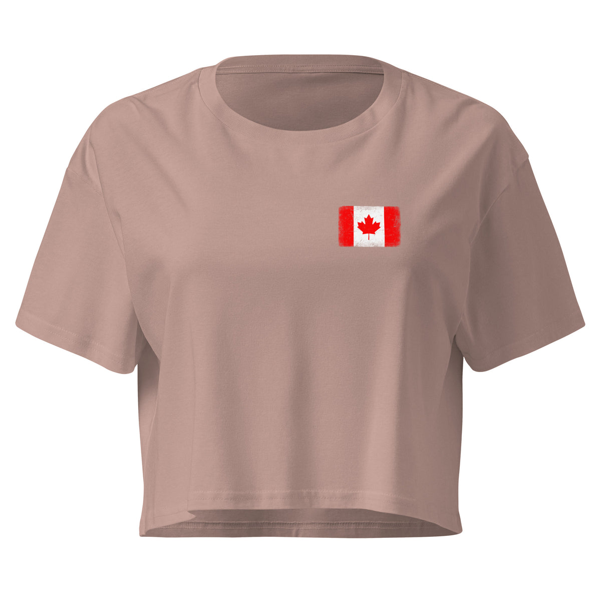 Canada flag crop top in Hazy Pink, vintage-washed print, small flag on the left chest, women cut, front view