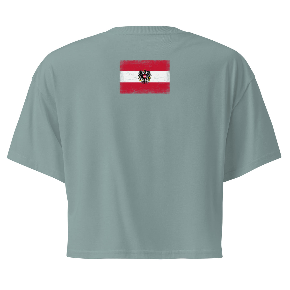 Austria flag crop top in Mineral, vintage-washed print, flag across the upper back, women cut, back view