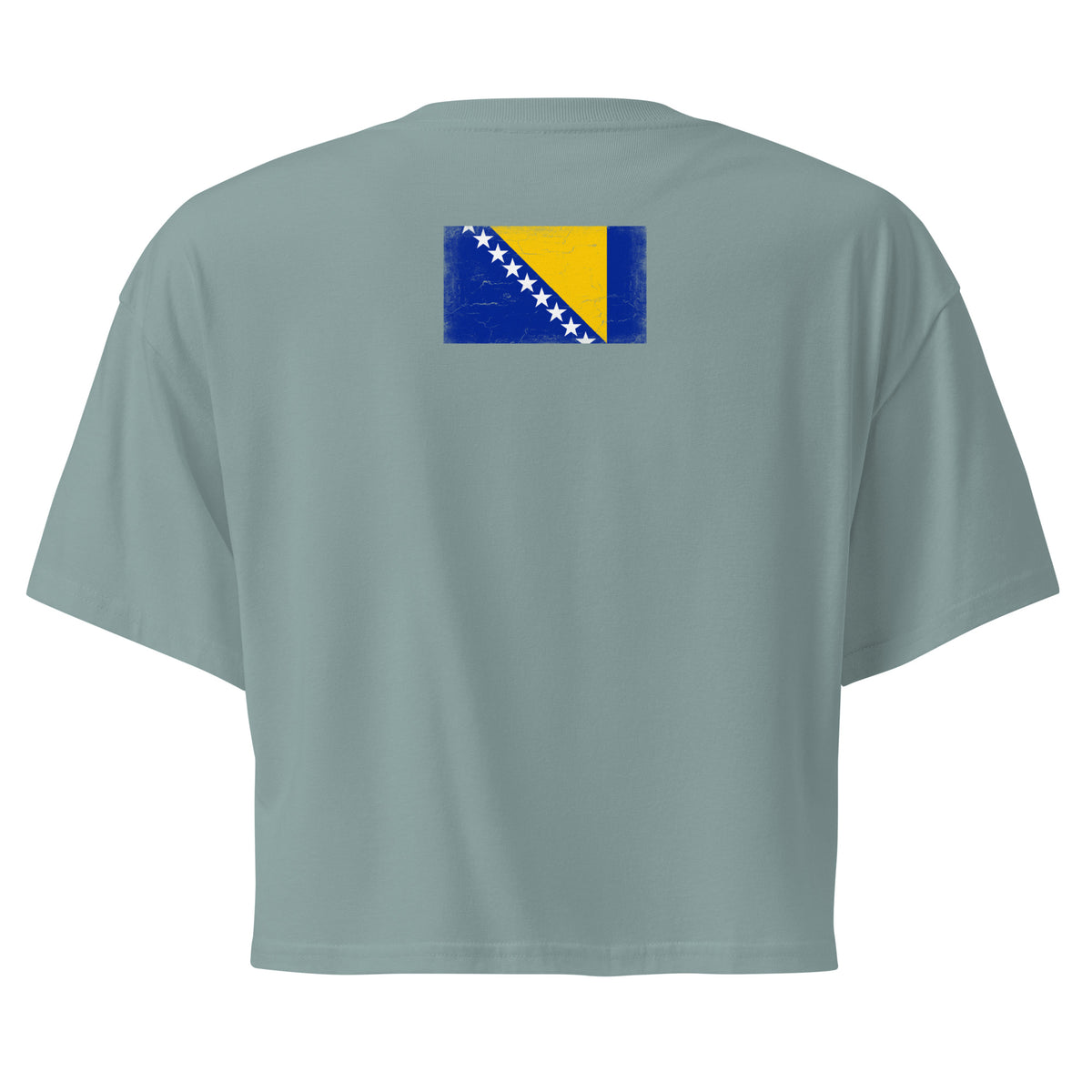 Bosnia and Herzegovina flag crop top in Mineral, vintage-washed print, flag across the upper back, women cut, back view