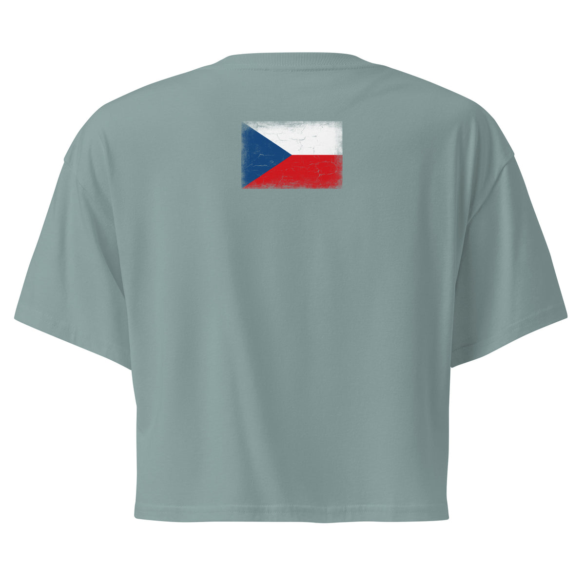 Czechia flag crop top in Mineral, vintage-washed print, flag across the upper back, women cut, back view