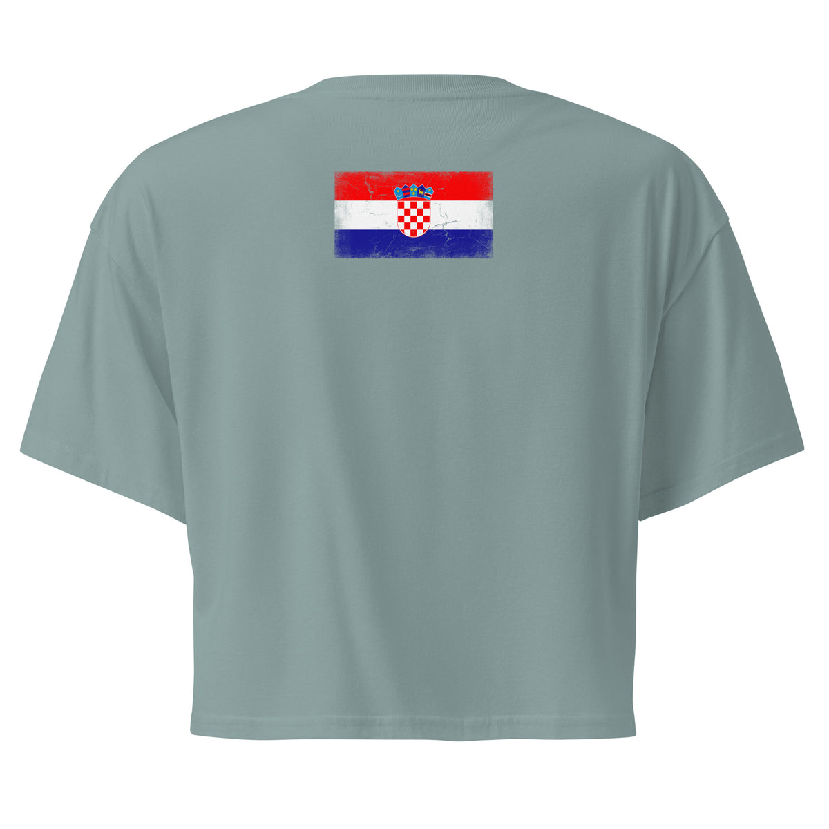 Croatia flag crop top in Mineral, vintage-washed print, flag across the upper back, women cut, back view